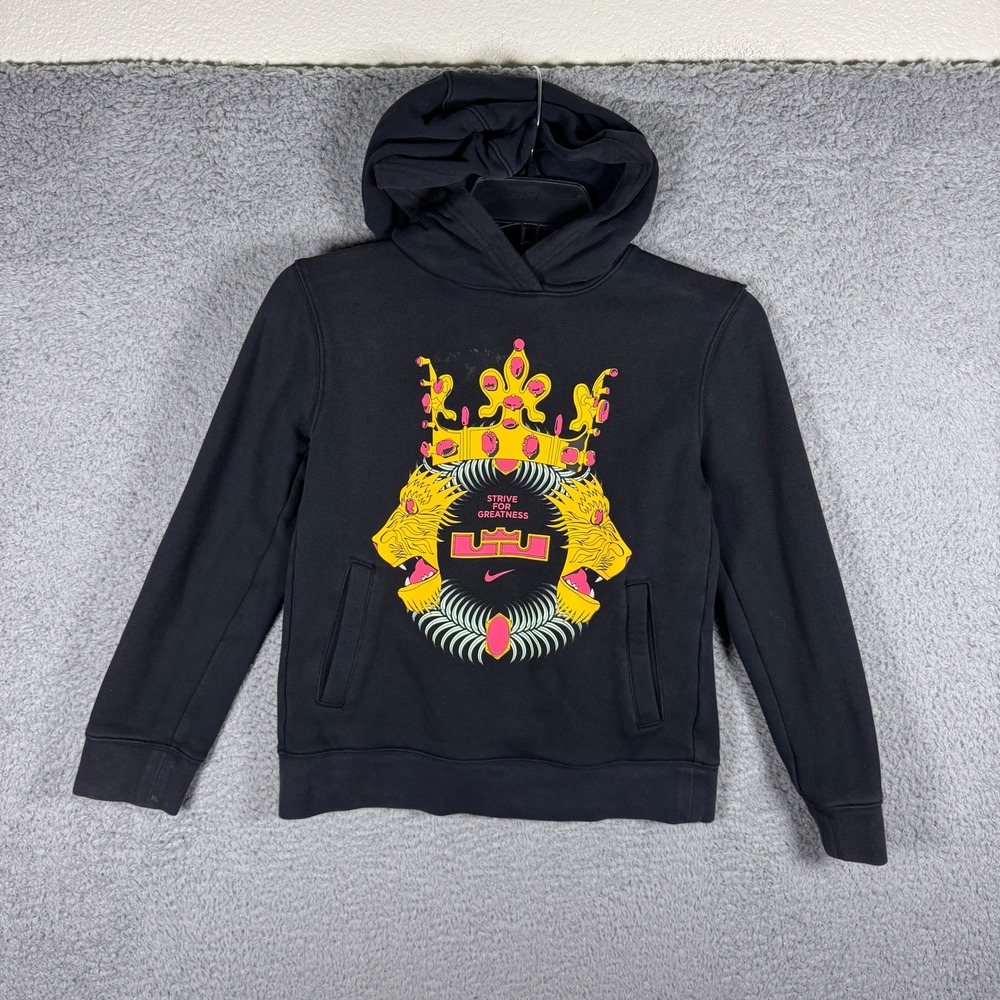 Nike LeBron James Strive For Greatness Hoodie Kids Medium Black Lion Crown Youth